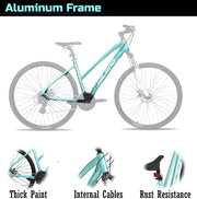 24-Speed 700c Hybrid Bike (Shimano Gear, Disc Brakes) - TEAL