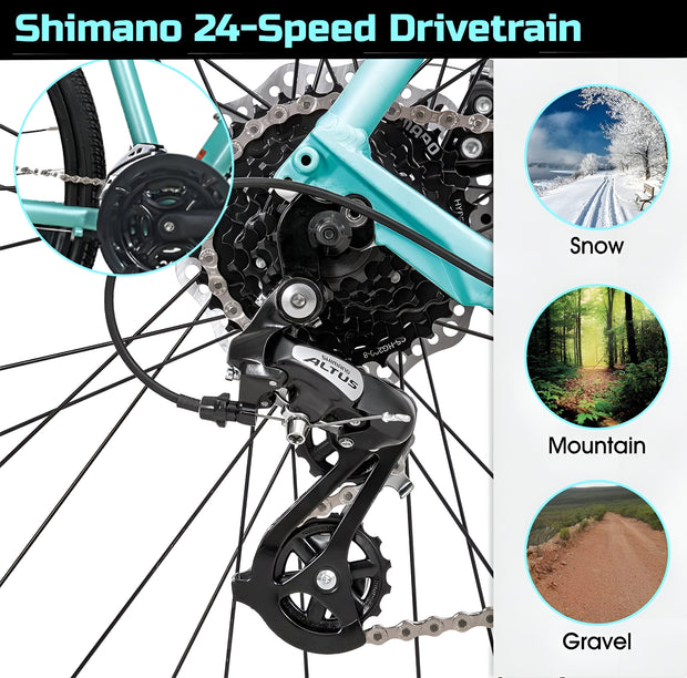 24-Speed 700c Hybrid Bike (Shimano Gear, Disc Brakes) - TEAL