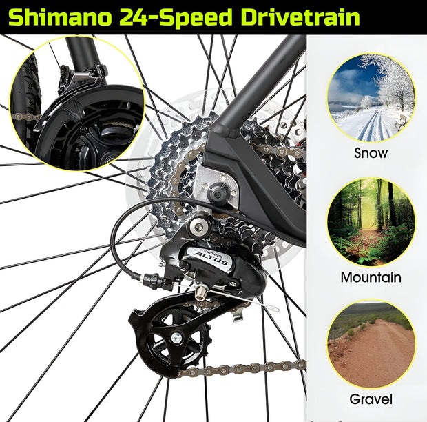 24-Speed 700c Hybrid Bike (Shimano Gear, Disc Brakes) - BLACK