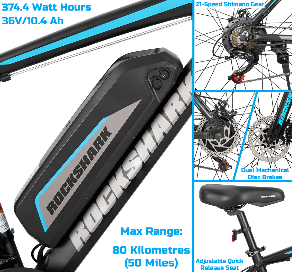 350W 26 Electric Bike 374.4Wh Battery 80 KM Range 40 Km H Top Spe aBellz