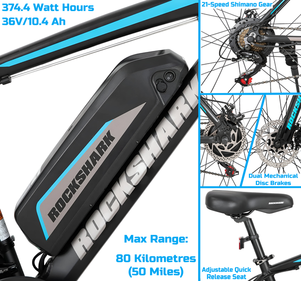 350W 26" Electric Bike - 374.4Wh Battery, 80 KM Range, 40 Km/H Top Speed