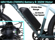 720Wh Battery, 350W Motor, 27.5" Electric Bike - Large 48V/15Ah (720Wh) Removable Battery (Max Range 115 Km), LCD Display, 32 Km/H Top Speed, 17" Aluminum Frame Mountain eBike