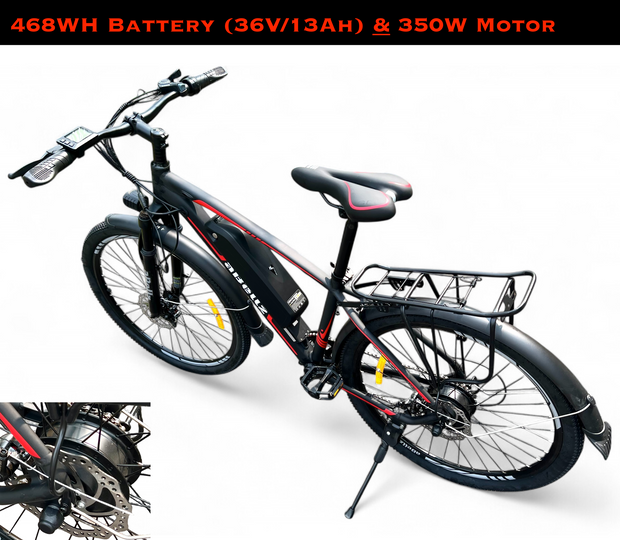 468Wh Battery, 350W Motor, 26" Electric Bike - 36V/13Ah Removable Battery (Max Range 95 Km), LCD Display, 32 Km/H Top Speed, 17" Aluminum Frame Mountain eBike (BLACK)