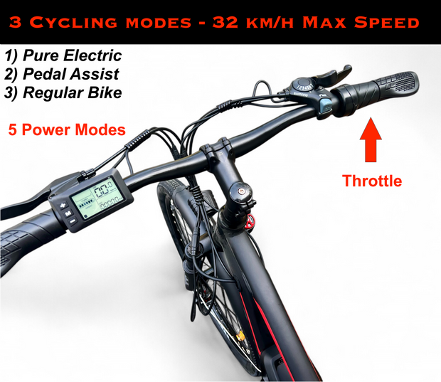 468Wh Battery, 350W Motor, 26" Electric Bike - 36V/13Ah Removable Battery (Max Range 95 Km), LCD Display, 32 Km/H Top Speed, 17" Aluminum Frame Mountain eBike (BLACK)