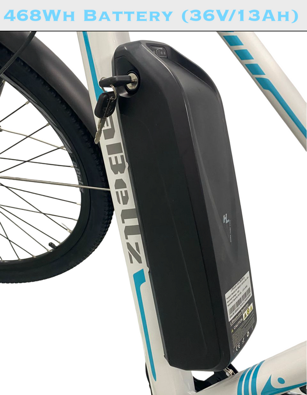 468Wh Battery, 350W Motor, 26" Electric Bike - 36V/13Ah Removable Battery (Max Range 95 Km), LCD Display, 32 Km/H Top Speed, 17" Aluminum Frame Mountain eBike (WHITE)