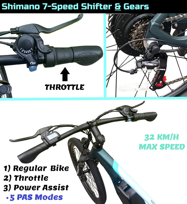 720Wh Battery, 350W Motor, 27.5" Electric Bike - Large 48V/15Ah (720Wh) Removable Battery (Max Range 115 Km), LCD Display, 32 Km/H Top Speed, 17" Aluminum Frame Mountain eBike