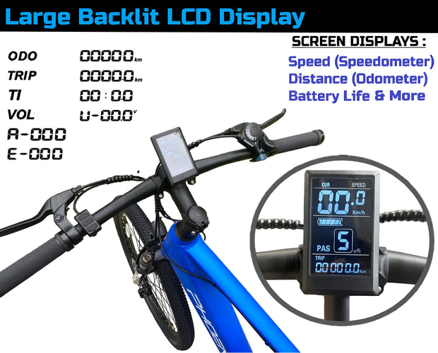 100 Km Range, 32 Km/H, 27.5" Electric Bike - LCD Display, 468Wh Battery (36V/13 Ah), 350W Motor, 19" Aluminum Frame